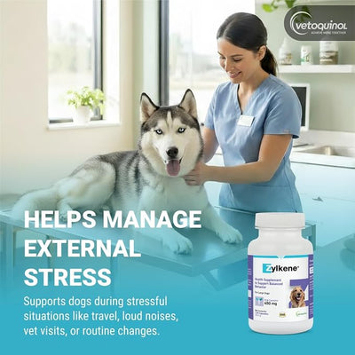 Vetoquinol Zylkene - Calming Support for Large Dogs 33–132 lb - Supports Behavior & Occasional Anxiety - Perfect for Boarding, Vet Visits & Celebrations - Non-Drowsy & Lactose-Free - 120 Capsules