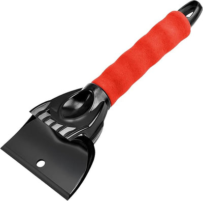 Ice Scraper for Cars and Small Trucks, Ice Scrapers for Car Windshield, Auto Snow Removal Tool with Ergonomic Foam Grip, Auto Windshield Plastic Snow Shovel for Truck Home Window (Red)