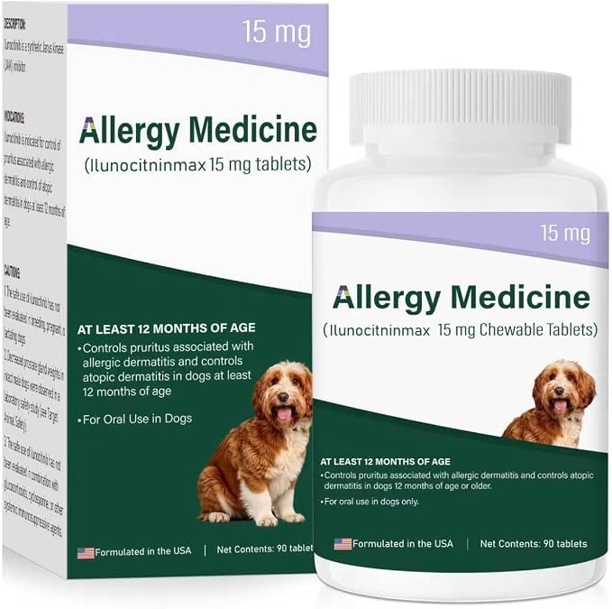 Dog Allergy Itch Relief Treatment,Fast Reduce Scratching,Paw Licking and Belly-Rubbing for Dermatitis，Atopic Skin Care Supplement for Dogs Over 12 Months Old | 15 mg | 90 Count