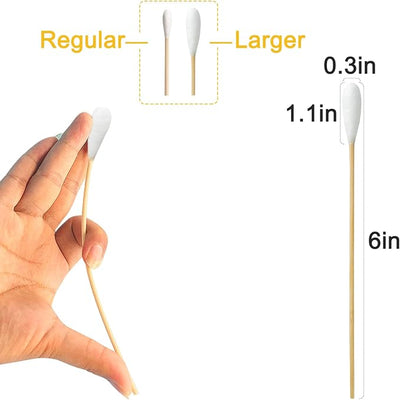 Egaageoi 200 Pcs 6 Inch Large Bamboo Cotton Swabs with Storage Box | for Pet Owners, Groomers, Vet, Outdoor Care, After Swimming, Daily use, with Soft Cotton Tips, Safe Reach for Wax Removal