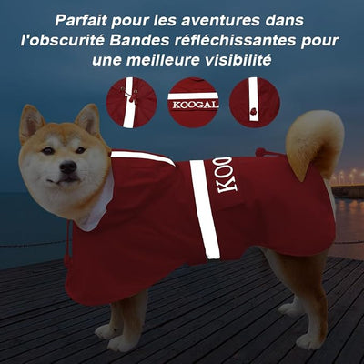 Waterproof Dog Coat Raincoat Poncho for Small to Medium Dogs, Polyester TPU Material Pet Jacket Apparel with Reflective Strips, Red, 3XL