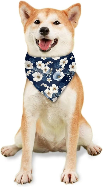 KEIAHUAN Hibiscus Flowers Dog Bandanas Adjustable Doggie Triangle Kerchief Scarf Washable Reversible Pet Handkerchief Dogs Costume Accessories
