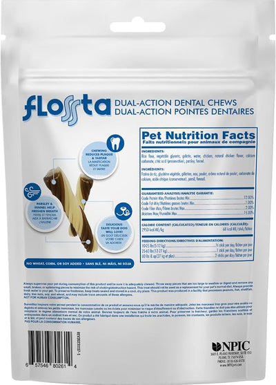 N-Bone FLOSSta Dental Chews for Dogs – Chicken Flavor, No Dyes, Grain-Free, Breath Freshening, Plaque & Tartar Control, Digestible Teething Aid – 6.4 oz Bag, Made in USA