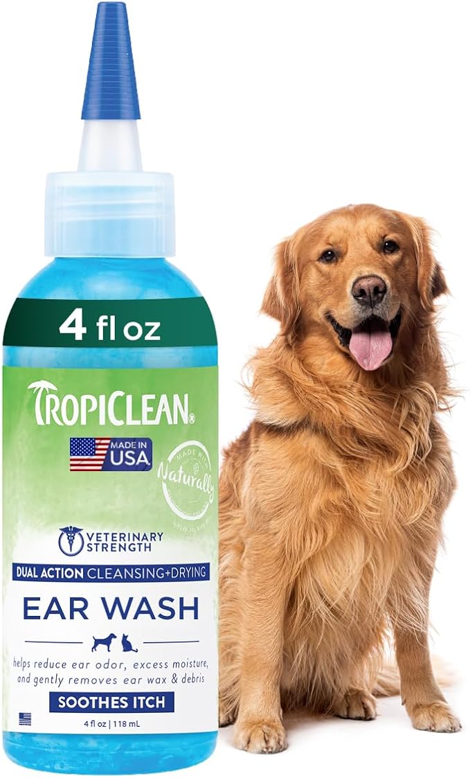 Dog Ear Cleaner, Vet Recommended Ear Cleaning Solution for Itch Relief, Daily Use Drops Prevent Infection, Cat Safe, USA Made, 4oz