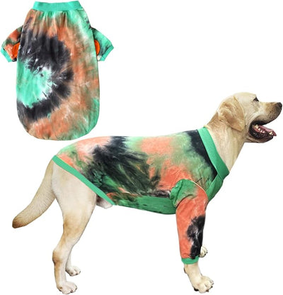 Dog Cotton Green Orange Tie Dye T-Shirts Soft and Stretchy Breathable Pet Shirt Pajamas Pets Clothes for Large Dogs (GreenOrange, Large)