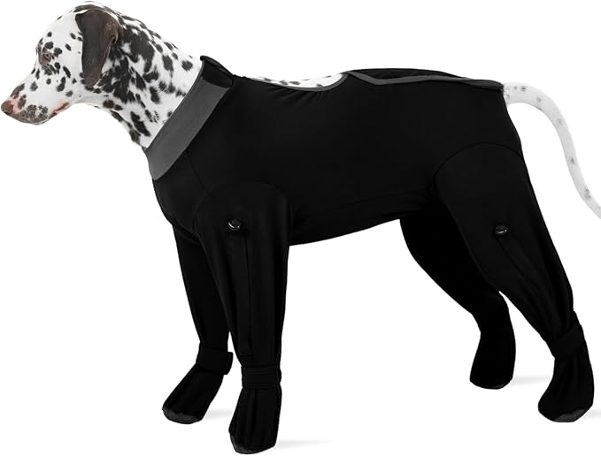 ROZKITCH Dog Recovery Suit for Spay/Neuter Surgery, Footie Pajamas with Feet, Soft Bodysuit for Wound Protection, Full Coverage, Prevent Licking Shedding & Hair Loss for Large Dogs Black 3XL