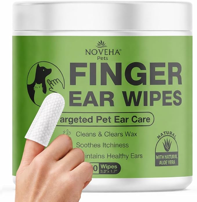 50PCs Dog Ear Wipes Finger Glove Fit | Easy Ear Cleaning for Dogs & Puppies, Cats & Kittens | Gentle Pet Ear Cleaner Finger Wipes for Puppy, Kitten & More | Cat & Dog Ear Wash | Pet Supplies