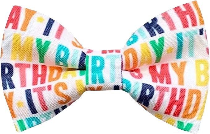 Detachable Dog Bow Tie, Slide-On Pet Bowtie for Collars, Stylish Durable Dog Lover Accessory Small, Medium & Large Dogs (Rainbow Birthday, X-Large (5.5in Wide))