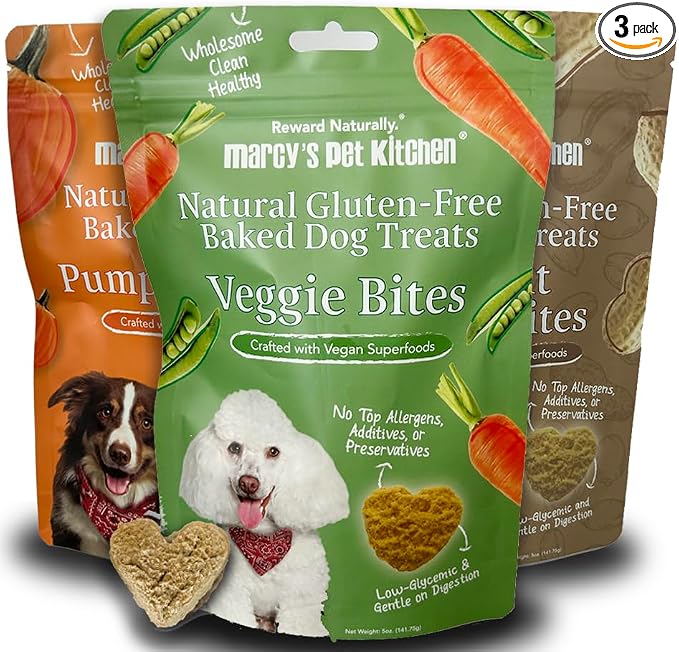 Marcy's Pet Kitchen-Diabetic Dog Treats-Vet Recommend-No Preservatives - Crunchy, Superfoods, All Natural-Vegan Homemade,-Gluten Free-for Sensitive Stomachs-Made in The USA Only (3 Pack - Variety)