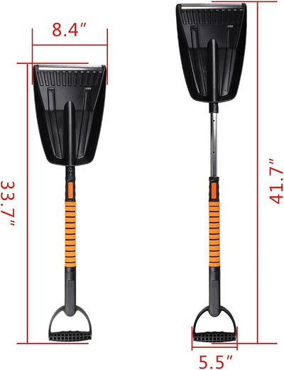 41" Length Snow Brush Ice Scraper with Snow Shovel, Foam Grip, Orange Black, ABS Aluminum, Extendable Handle, 180° Pivoting Head w/Wiper Blade, for Car Truck SUV Winter Christmas Home Use