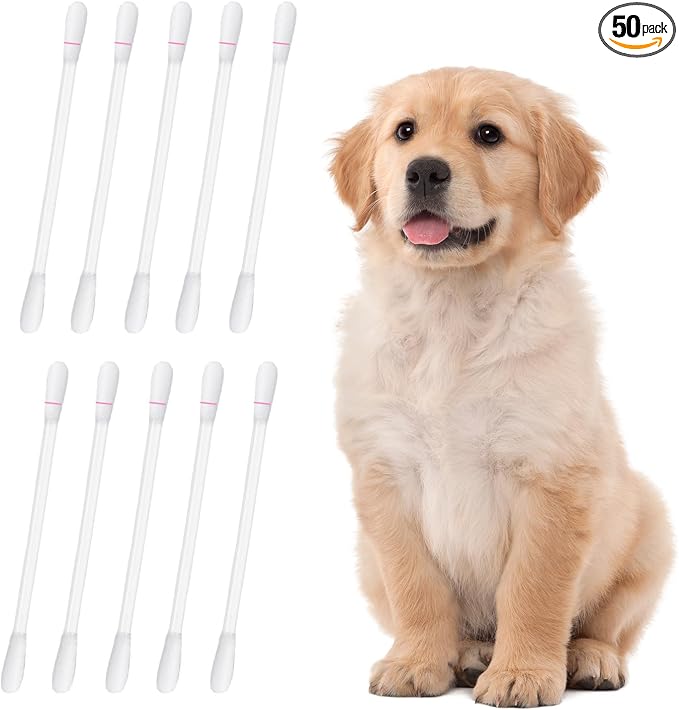 50 Pcs Pet Ear Cleaner Cotton Swabs for Dogs and Cats, Liquid-Filled Ear Cleaning Sticks for Removing Dirt, Wax and Odor, Gentle Ear Care for Dogs Cats and Small Pets