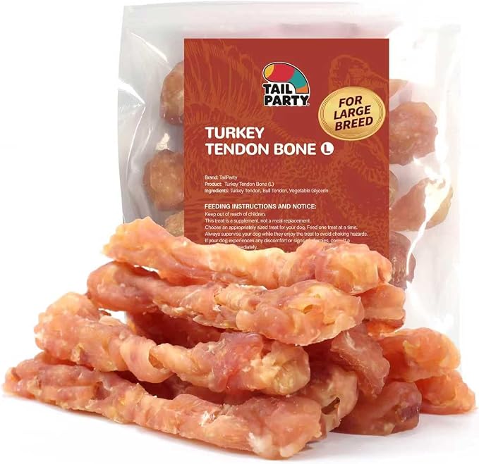 TailParty Turkey Tendons for Dogs (Bone, L, 1 lb), All Natural Dental Chews for Large Dogs, Rawhide Alternative, Long-Lasting Training-Reward Treats for Health-Conscious Pet Owners