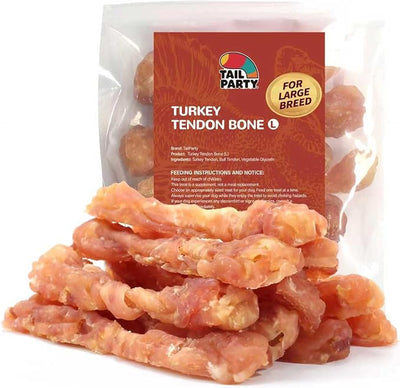 TailParty Turkey Tendons for Dogs (Bone, L, 1 lb), All Natural Dental Chews for Large Dogs, Rawhide Alternative, Long-Lasting Training-Reward Treats for Health-Conscious Pet Owners