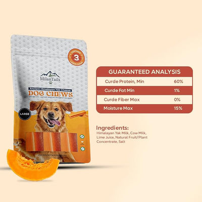 Premium Natural Fruit-Flavored Himalayan Yak Chew for Dogs, All-Natural, Long-Lasting (Large 42 Pack Bucket, Pumpkin)