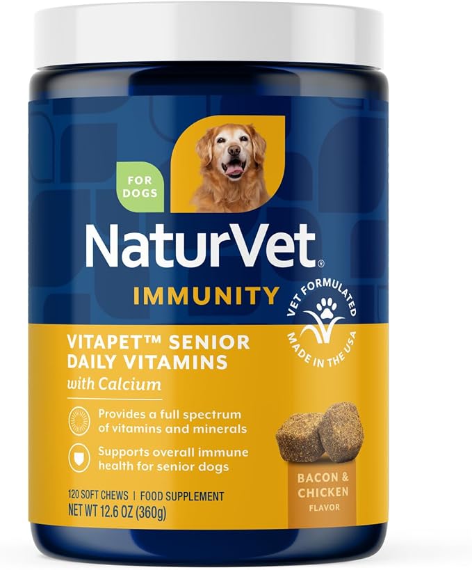 VitaPet Senior Daily Vitamin Dog Supplements Plus Glucosamine – Includes Full-Spectrum Vitamins, Minerals – Joint Support for Older, Active Dogs – 120 Ct. Soft Chews
