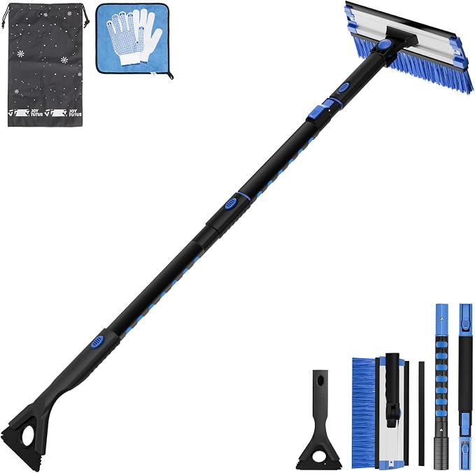 JOYTUTUS 47.7″ Extendable Snow Brush and Ice Scraper, 270° Pivoting Snow Scraper Brush for Car Windshield, Telescoping Ice Scraper, Foam Grip, Heavy Duty Snow Remover for Cars, Trucks, SUV (Black)