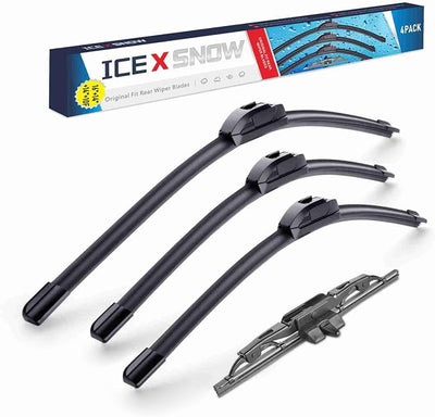 ICEXSNOW® 16"/14"/14"+10" Front and Rear Windshield Wiper Blades Replacement for Toyota FJ Cruiser 2014 2013 2012 2011 2010 2009 2008 2007 (Set of 4) J/U Adapter OE:85242-35040