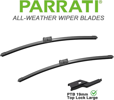 PARRATI® 24 Inch & 19 inch of High Performance Premium All-Season Automotive Replacement Front Windshield Wiper Blades for VW Passat Jetta Golf CC GTI Scirocco Eos (Set of 2)