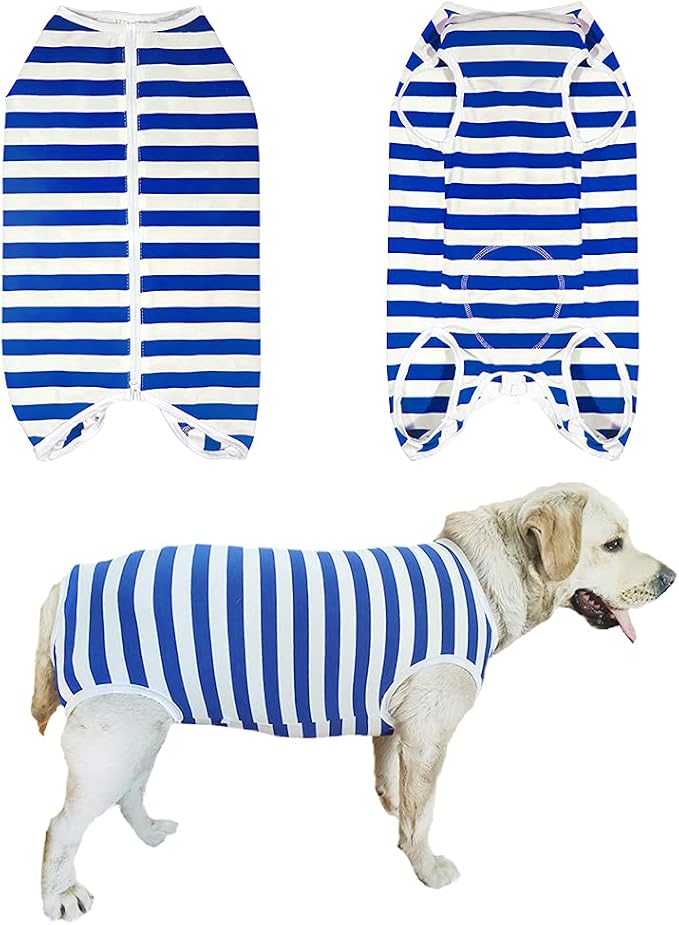 Dog’s Recovery Suit Post Surgery Shirt for Female Male Dog, E-Collar Alternative Wound Protective Clothes (Blue White-XL)