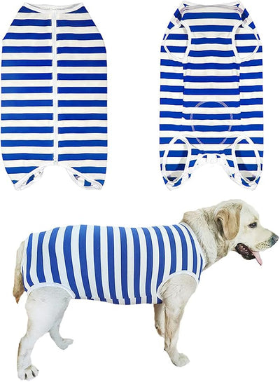 Dog’s Recovery Suit Post Surgery Shirt for Female Male Dog, E-Collar Alternative Wound Protective Clothes (Blue White-XL)
