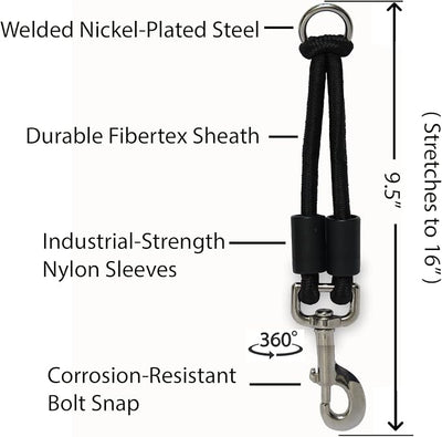 BUNGEE DOG LEASH EXTENSION – Patented Shock Absorber Attachment Protects You and Your Dogs – Works with ANY Leash & Collar or Harness – a MUST for Retractable Leashes – PICK SIZE/COLOR BELOW