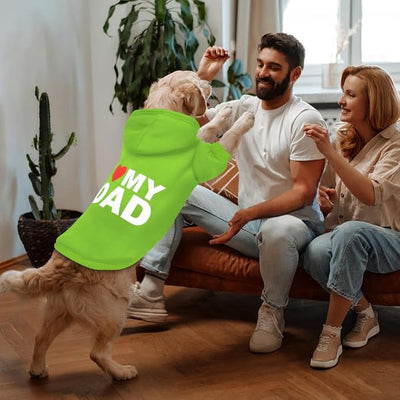 Dog Sweater Dog Hoodie Cold Weather Coat Hooded Sweatshirt for Puppies,Cats, Small Medium Large Dogs (Green(I Love My Dad), Medium/Large)