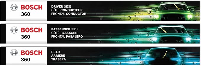 BOSCH B36002 360 Beam Wiper Blade Set - Front (2) + Rear (1) - 22"/22"/12" | Complete Vehicle Wiper Blade Replacement