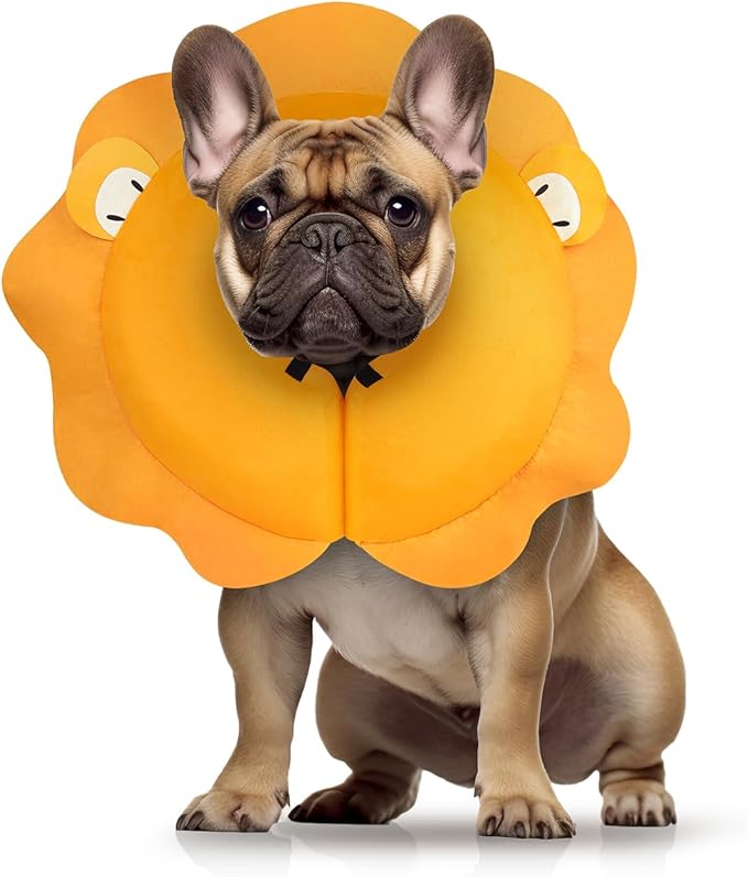 MIDOG Inflatable Dog Cone Collar, Cute Lion Mane Recovery Collar for Large Medium Dogs, Soft Blow-Up Donut Alternative After Surgery, Anti-Lick Protective Neck E-Collar (M+, 14"-18")