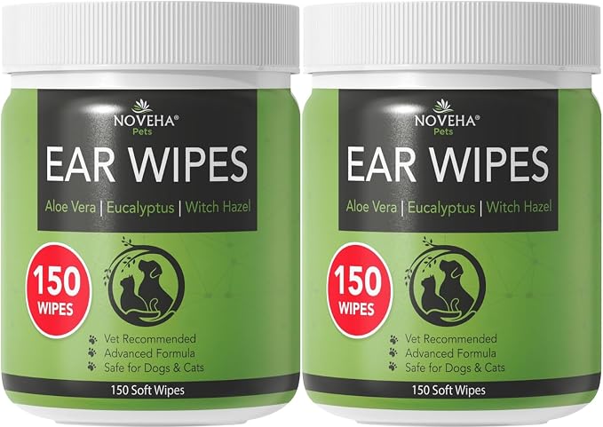 300PCs Dog Ear Cleaner Wipes, Daily Ear Cleaner for Dogs & Cats - Stop Ear Itching with Aloe, Eucalyptus & Witch Hazel Ear Wipes for Dogs - for Odor Control, Dirt and Wax Removal, Unscented