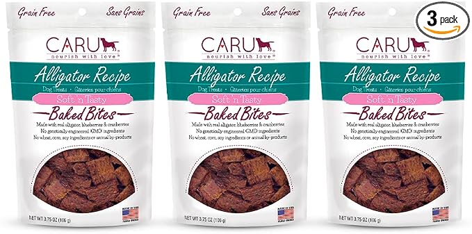 Soft n’ Tasty Baked Bites - Alligator Bites Dog Treats - Flavorful Training Treats - 3.75 oz Bags - Pack of 3