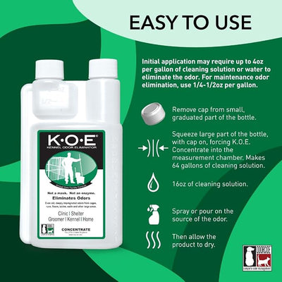 Odorcide, Thornell KOE Kennel Odor Eliminator Concentrate, Great for Cages, Runs, Floors & More, Pet Odor Eliminator for Home & Kennel w/Safe, Non-Enzymatic Formula, 16 oz, White – Not A Spray Bottle