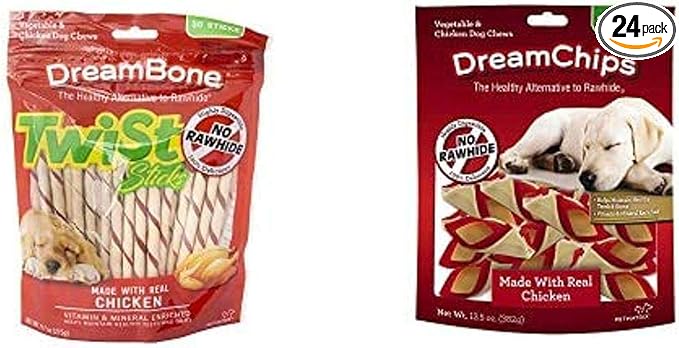 DreamBone Twist Sticks & Chips, Rawhide-Free Chews for Dogs, with Real Chicken