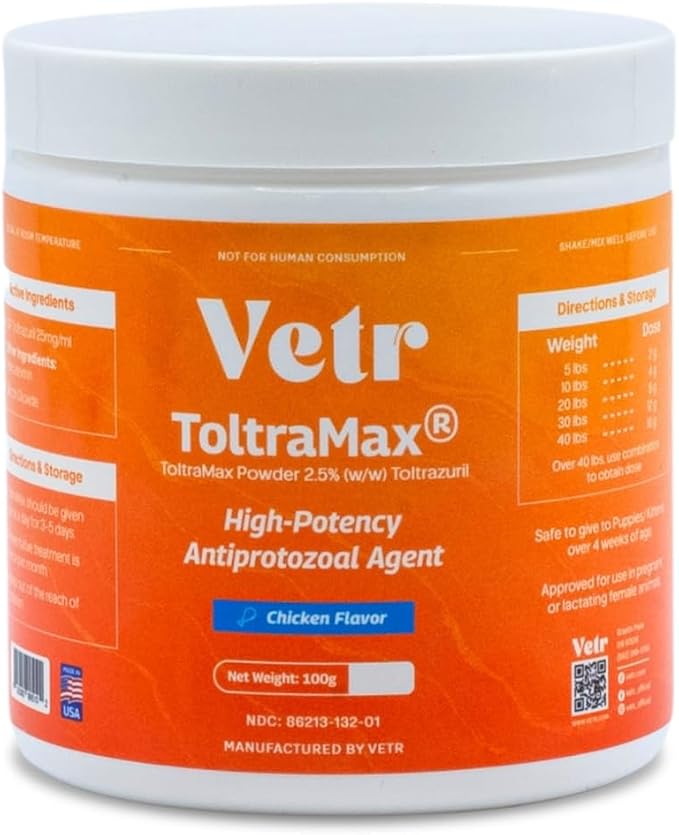 Toltramax Toltrazuril Powder for Horses, Dogs, Cats, 100g (2.5%, Chicken)