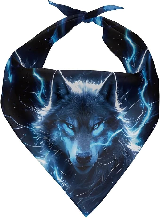 Blue Wolf Bandanas Dog Bib Adjustable Scarf Pet Bandana Classic Triangle Handkerchief Reversible Pet Costume Accessories 1PCS