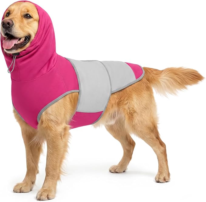 Dog Thunder Vest, Anxiety Relief Shirt with Noise-Reducing Hood, Calming Wrap, Gentle Compression Jacket for Thunder Storm, Fireworks Separation Stress, Fireworks,XL, Pink