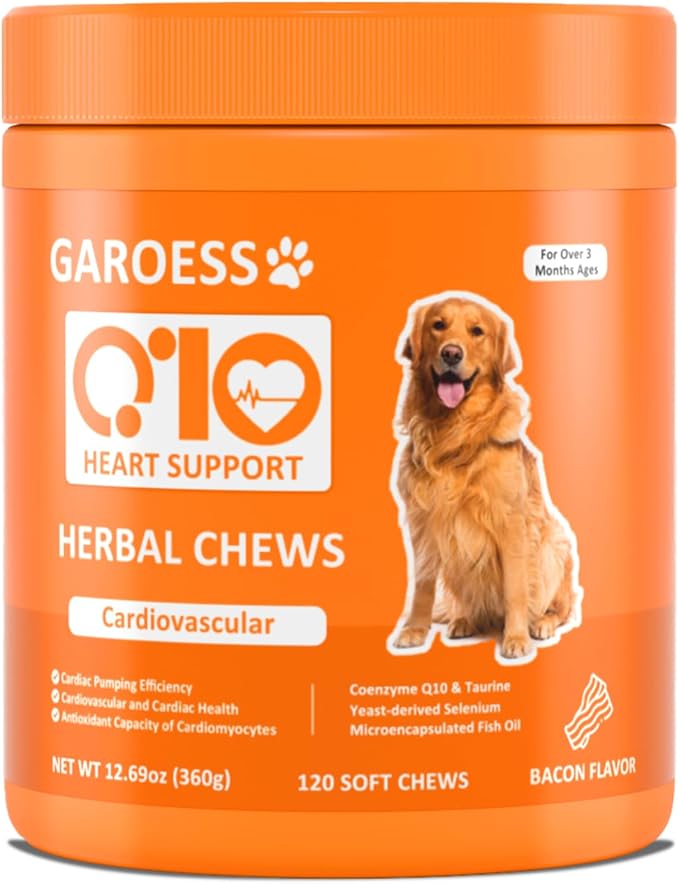 CoQ10 Heart Chew for Dogs, Support Dogs Heart Health, Cognitive & Energy, CoQ10 Chews for Cardiovascular & Gum Health & antioxidant Protection, Bacon Flavor, 360 Count (3 Pack/Love it)