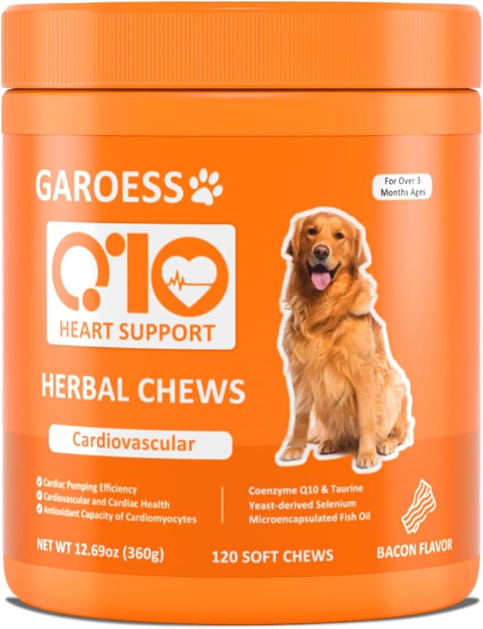 CoQ10 Heart Chew for Dogs, Support Dogs Heart Health, Cognitive & Energy, CoQ10 Chews for Cardiovascular & Gum Health & antioxidant Protection, Bacon Flavor, 120 Count (1 Pack)