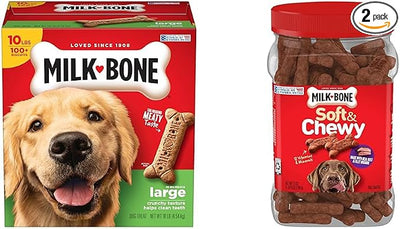 Milk-Bone Dog Treats Bundle: Original Biscuits for Large Dogs 10 Pounds + Soft & Chewy Beef & Filet Mignon 25 Ounce