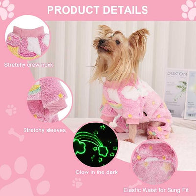Sebaoyu Pajamas for Small Dogs, Glow in Dark Tie Dye Unicorn Doggie Sweater, Super Soft Velvet Material Chihuahua Yorkie Tiny Doggy Clothes Outfits (Small,Rainbow)