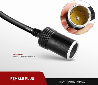 Nilight NI-WA-01C Cigarette Lighter Extension Cord Cable Heavy Duty 14ft 12V/24V Car Charger with Cigarette Lighter Socket