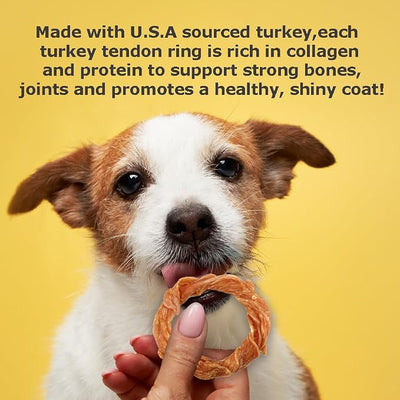 Canine Naturals Turkey Tendon Rings for Dogs - Rawhide-Free, Natural Dog Chews - USA-Sourced, Slow-Roasted, Single Protein for Sensitive Stomachs & Chicken Allergies -, 4 Count