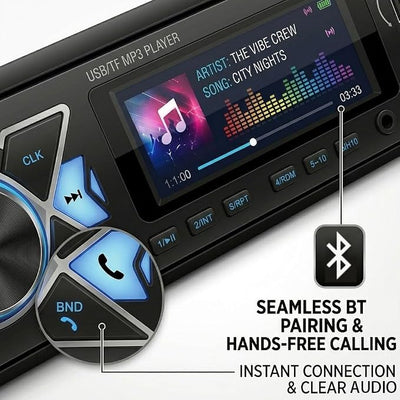 Single DIN Car Radio Headunit Bluetooth Stereo Audio for Handsfree Calling,Phone Charging, FM/ MP3/TF Card/AUX/Time,Dual USB,7 LED Colors