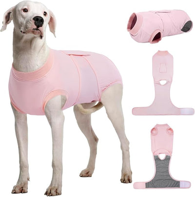 Kuoser Dog Recovery Suit for Dogs After Surgery, Soft Dog Surgical Onesie for Female Male Dogs Spay Neuter, Anti-Licking Pet Bodysuit for Abdominal Wounds, Skin Disease, E-Collar Alternative, Pink XL