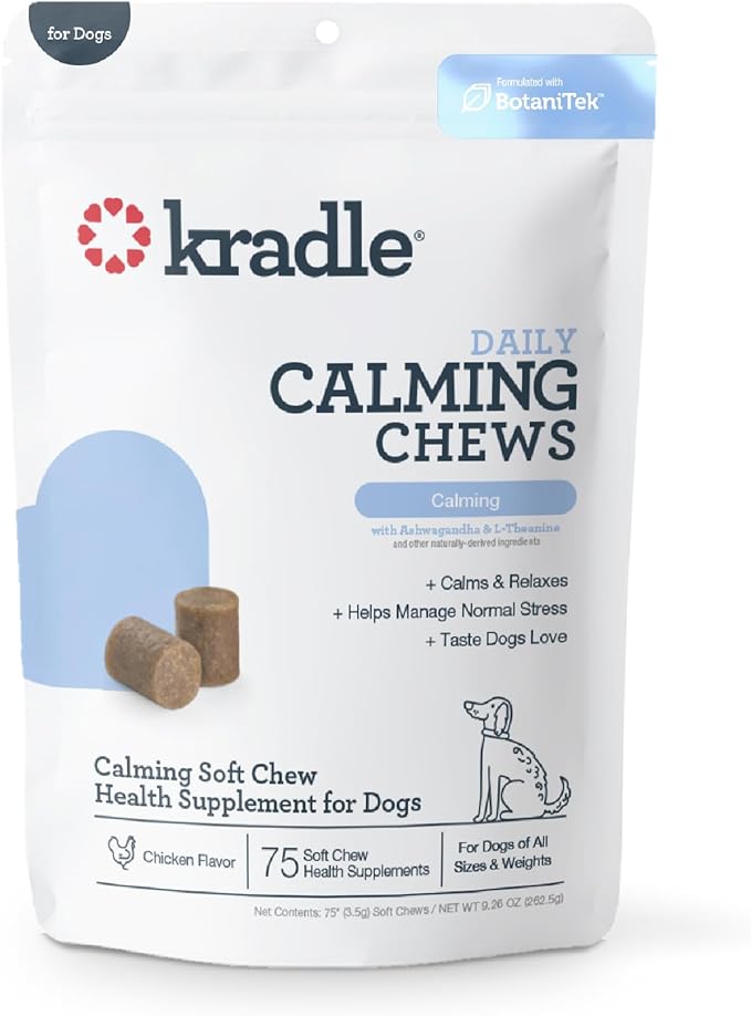 Calming Chews for Dogs -Vet Formulated with L-Theanine, Ashwagandha and GABA for Managing Normal Stress and Promoting Relaxation - Chicken Flavored Calming Supplement - 75 Soft Chews