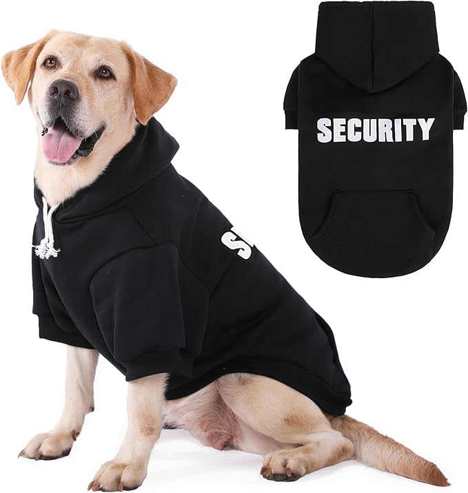 PUPTECK Security Dog Hoodie, Soft Warm Winter Pet Sweater Clothes, Puppy Cold Weather Coats Hooded Sweatshirt with Pocket, Dog Halloween Costume for Small Medium Large Dogs, Black XL