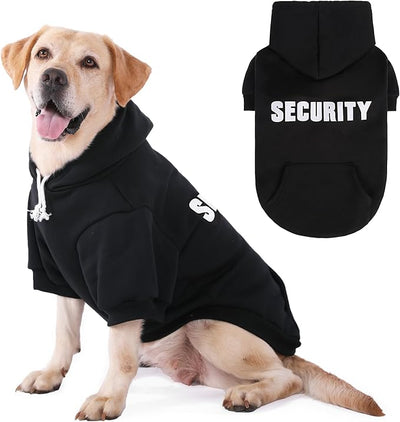 PUPTECK Security Dog Hoodie, Soft Warm Winter Pet Sweater Clothes, Puppy Cold Weather Coats Hooded Sweatshirt with Pocket, Dog Halloween Costume for Small Medium Large Dogs, Black XL