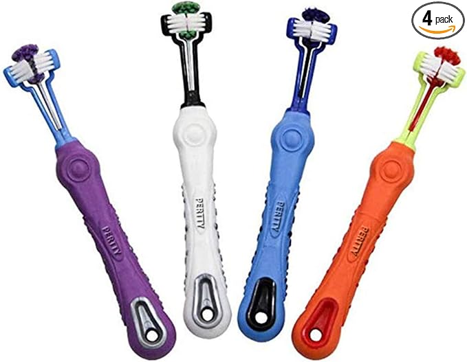 4 Pcs 3-Sided Pet Toothbrush Dog Cat Mouth Dental Teeth Care | Pet Brush for Bad Breath Tartar Cleaning