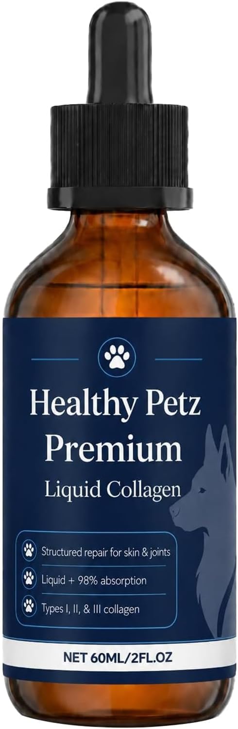Healthy Petz Premium Liquid Collagen for Dogs Collagen Drops for Dogs with Hyaluronic Acid & Vitamin C, Daily Skin & Joint Wellness Support, Easy-to-Serve Liquid Formula, 2 fl oz / 60 mL