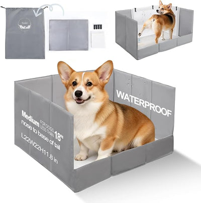 HQ4US 4LEGS Dog Litter Box, Pee Pad Holder Foldable, 22''x 22'' Indoor Dog Potty Tray for Medium Dogs, High Walls, Seamless, No Assembly, Waterproof, Easy to Clean, No Spill,Portable for Travel