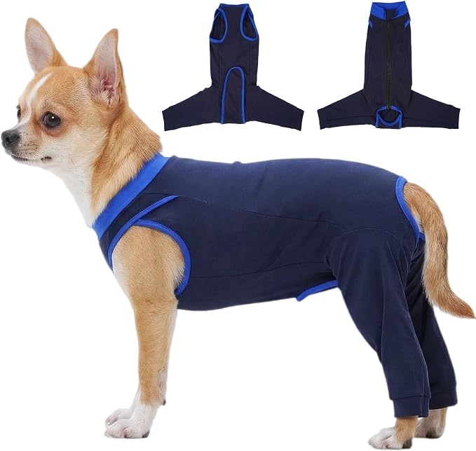 T'CHAQUE Breathable Dog Surgery Recovery Suit with Rear Leg Sleeve to Stop Licking, Lightweight Surgery Suit for Dogs, Dog Leg Sleeve to Stop Licking, Spayed Dog Recovery Suit Female, Navy S